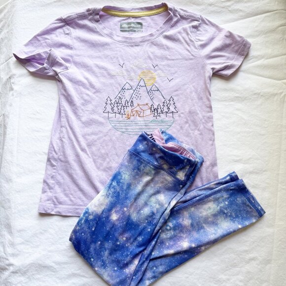 Eddie Bauer Kids S (7/8) Lavender Graphic Tee & Galaxy Print Leggings Set - Picture 1 of 10